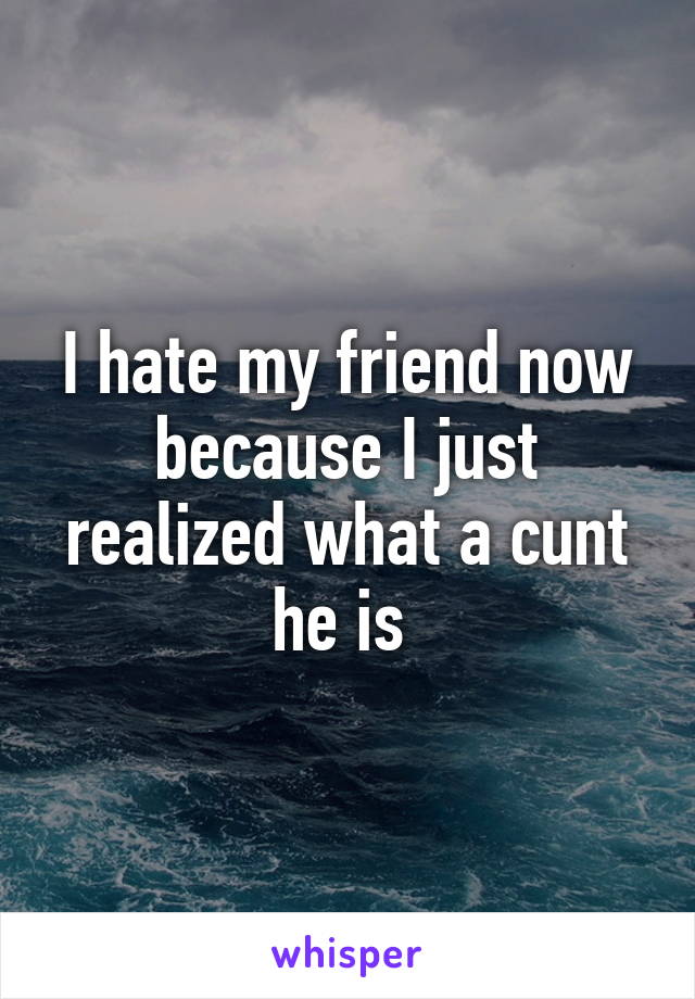 I hate my friend now because I just realized what a cunt he is 