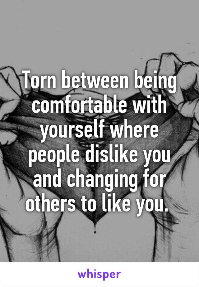 Torn between being comfortable with yourself where people dislike you and changing for others to like you. 