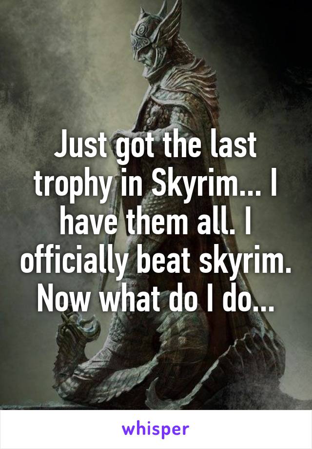 Just got the last trophy in Skyrim... I have them all. I officially beat skyrim. Now what do I do...