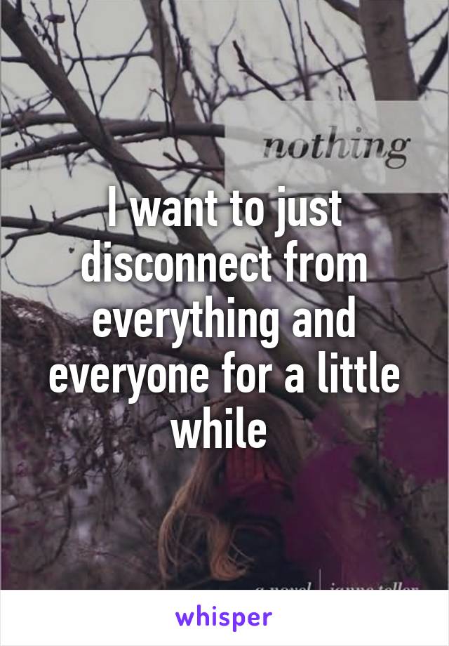 I want to just disconnect from everything and everyone for a little while 