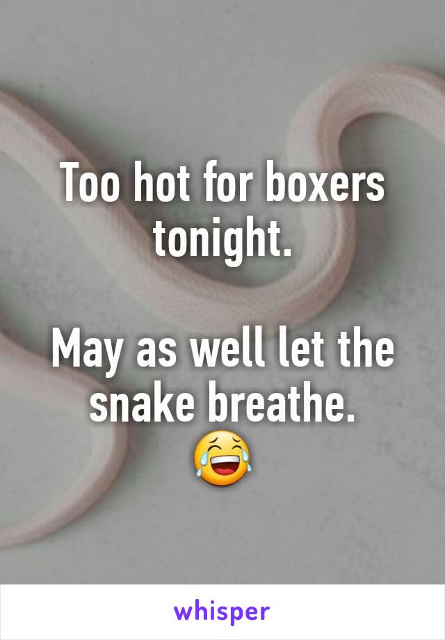 Too hot for boxers tonight.

May as well let the snake breathe.
😂