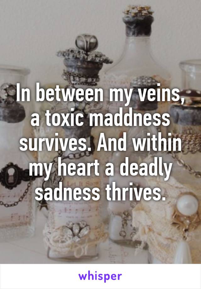 In between my veins, a toxic maddness survives. And within my heart a deadly sadness thrives.