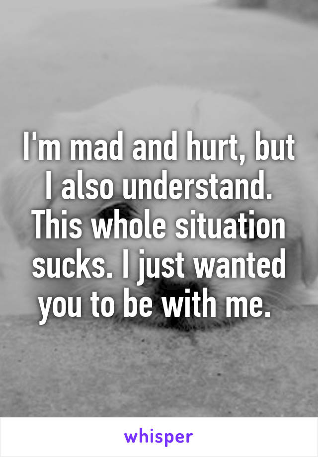 I'm mad and hurt, but I also understand. This whole situation sucks. I just wanted you to be with me. 