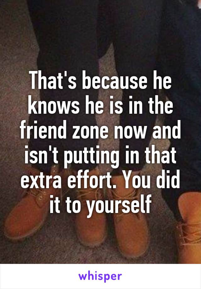 That's because he knows he is in the friend zone now and isn't putting in that extra effort. You did it to yourself