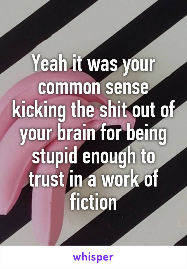 Yeah it was your common sense kicking the shit out of your brain for being stupid enough to trust in a work of fiction
