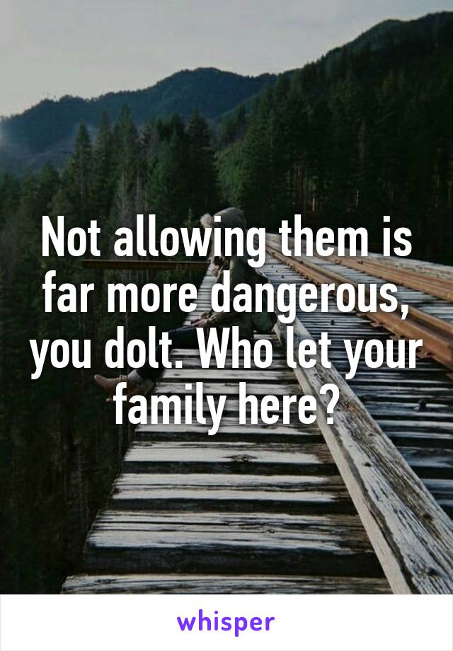 Not allowing them is far more dangerous, you dolt. Who let your family here?