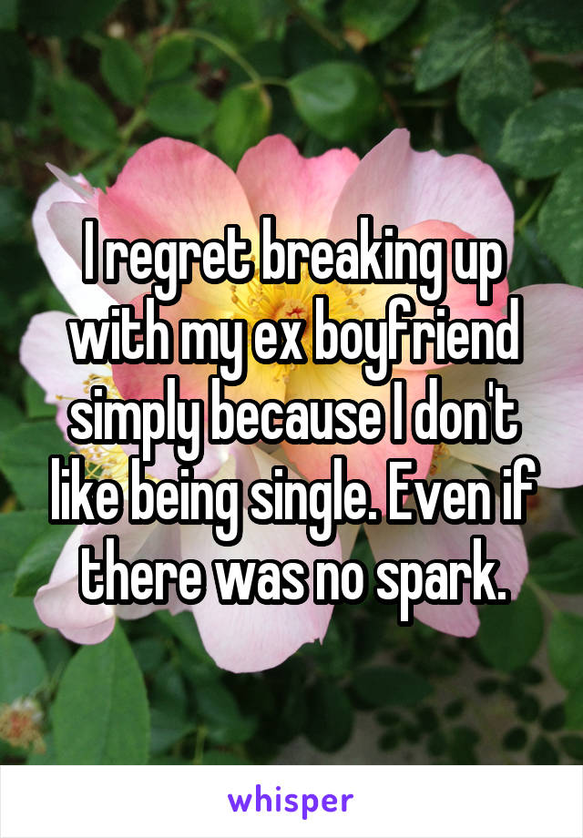 I regret breaking up with my ex boyfriend simply because I don't like being single. Even if there was no spark.