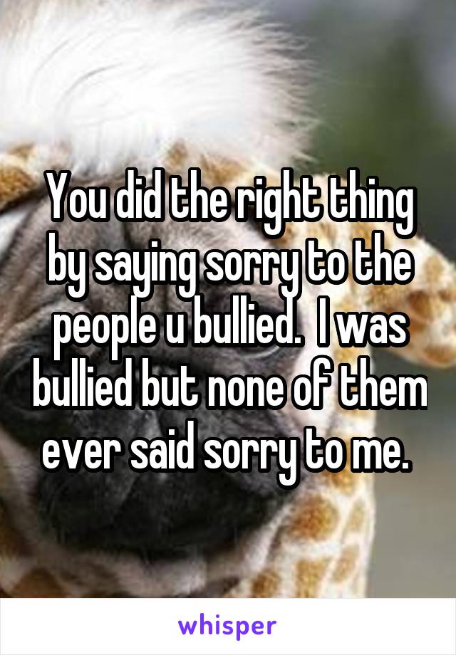 You did the right thing by saying sorry to the people u bullied.  I was bullied but none of them ever said sorry to me. 