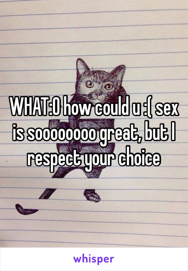 WHAT:O how could u :( sex is soooooooo great, but I respect your choice