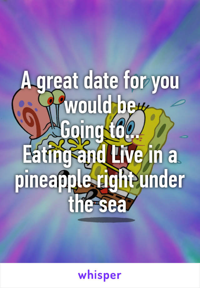 A great date for you would be
Going to...
Eating and Live in a pineapple right under the sea 
