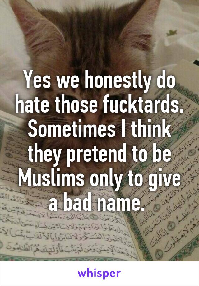 Yes we honestly do hate those fucktards. Sometimes I think they pretend to be Muslims only to give a bad name. 