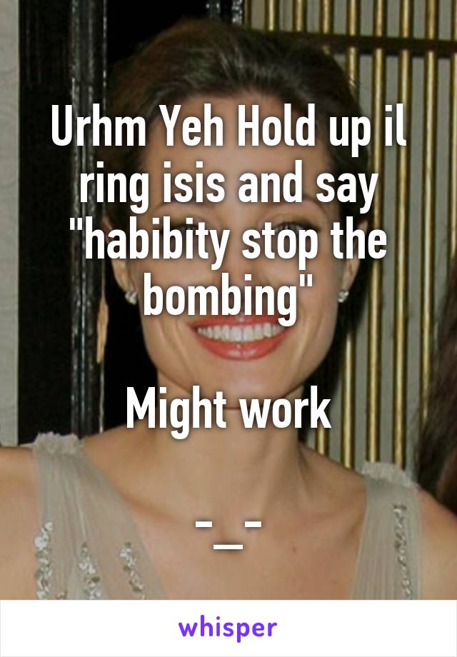 Urhm Yeh Hold up il ring isis and say "habibity stop the bombing"

Might work

-_-