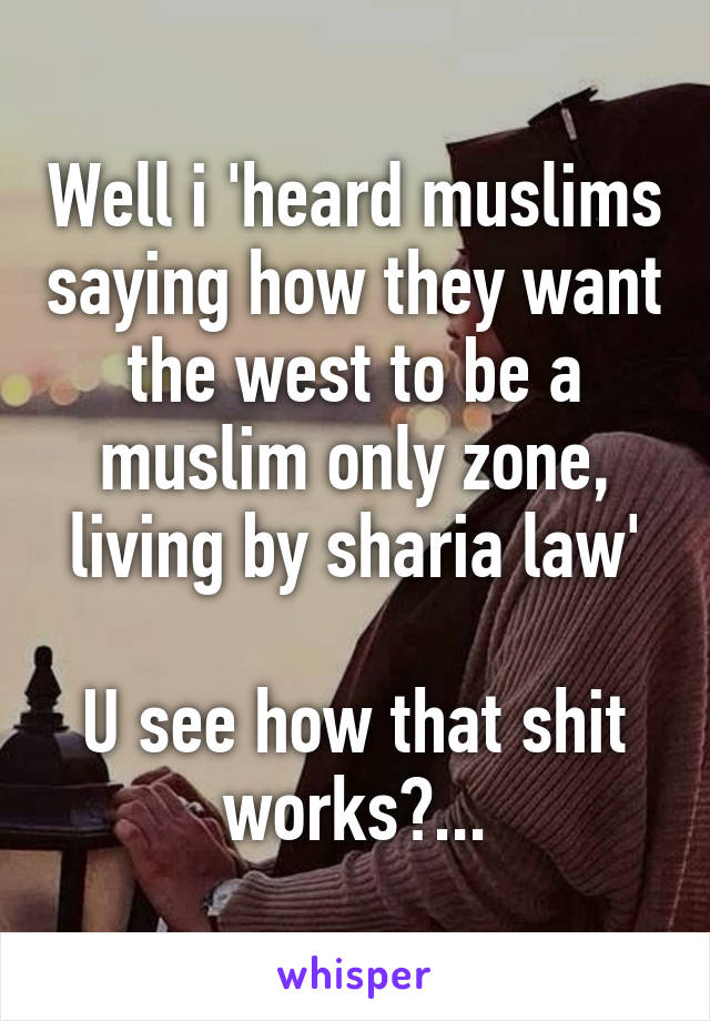 Well i 'heard muslims saying how they want the west to be a muslim only zone, living by sharia law'

U see how that shit works?...