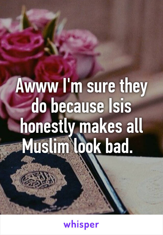 Awww I'm sure they do because Isis honestly makes all Muslim look bad.  