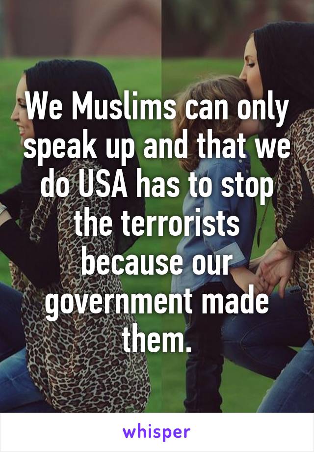 We Muslims can only speak up and that we do USA has to stop the terrorists because our government made them.