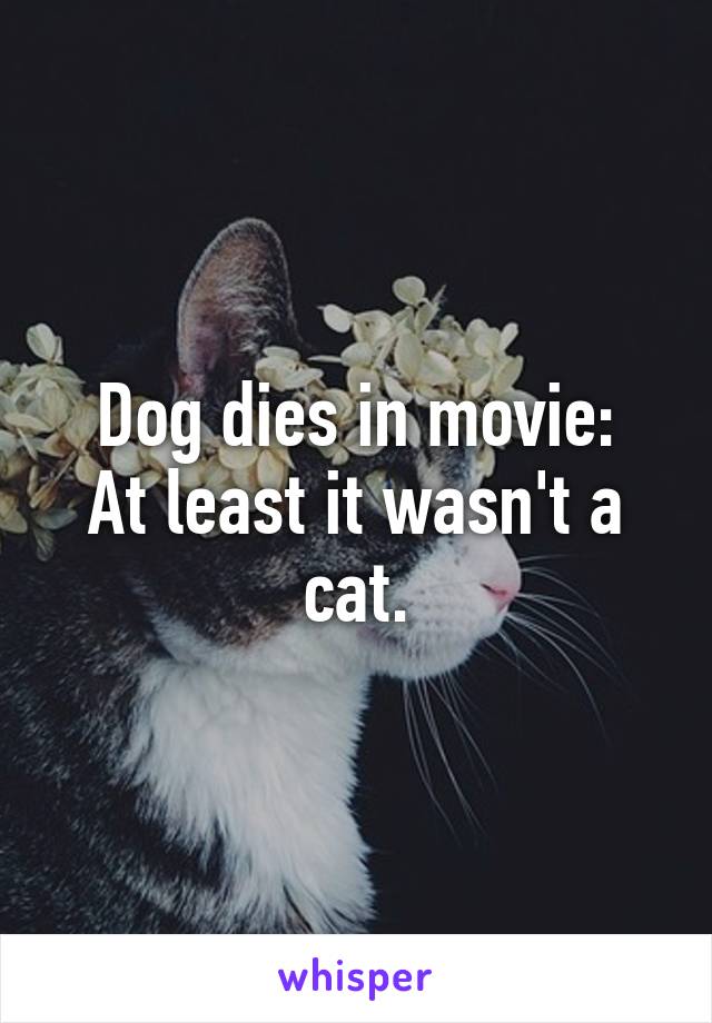 Dog dies in movie:
At least it wasn't a cat.