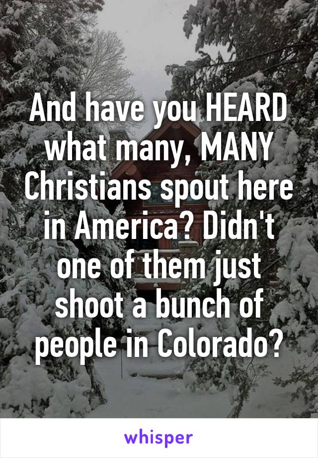 And have you HEARD what many, MANY Christians spout here in America? Didn't one of them just shoot a bunch of people in Colorado?