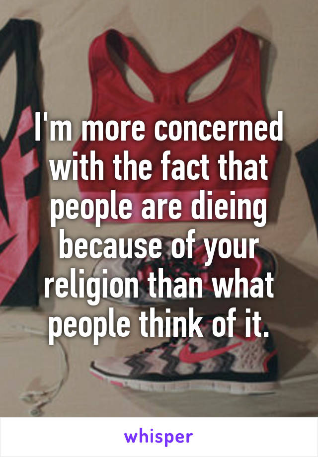 I'm more concerned with the fact that people are dieing because of your religion than what people think of it.