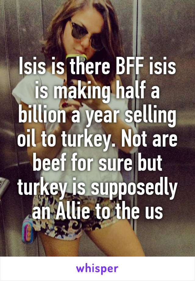 Isis is there BFF isis is making half a billion a year selling oil to turkey. Not are beef for sure but turkey is supposedly an Allie to the us