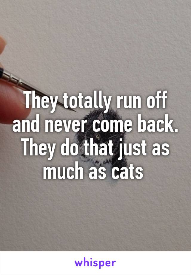 They totally run off and never come back. They do that just as much as cats 