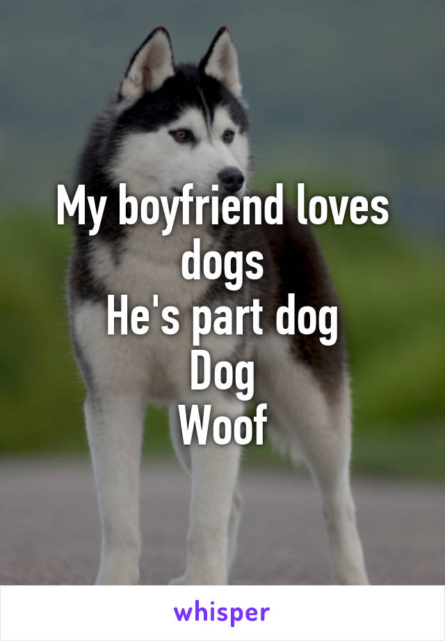 My boyfriend loves dogs
He's part dog
Dog
Woof