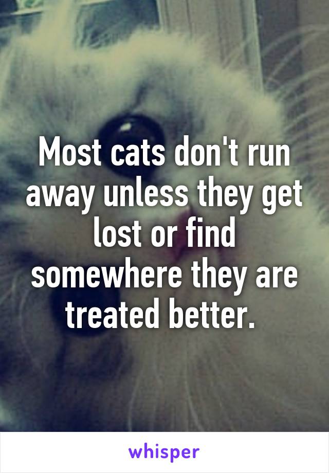 Most cats don't run away unless they get lost or find somewhere they are treated better. 