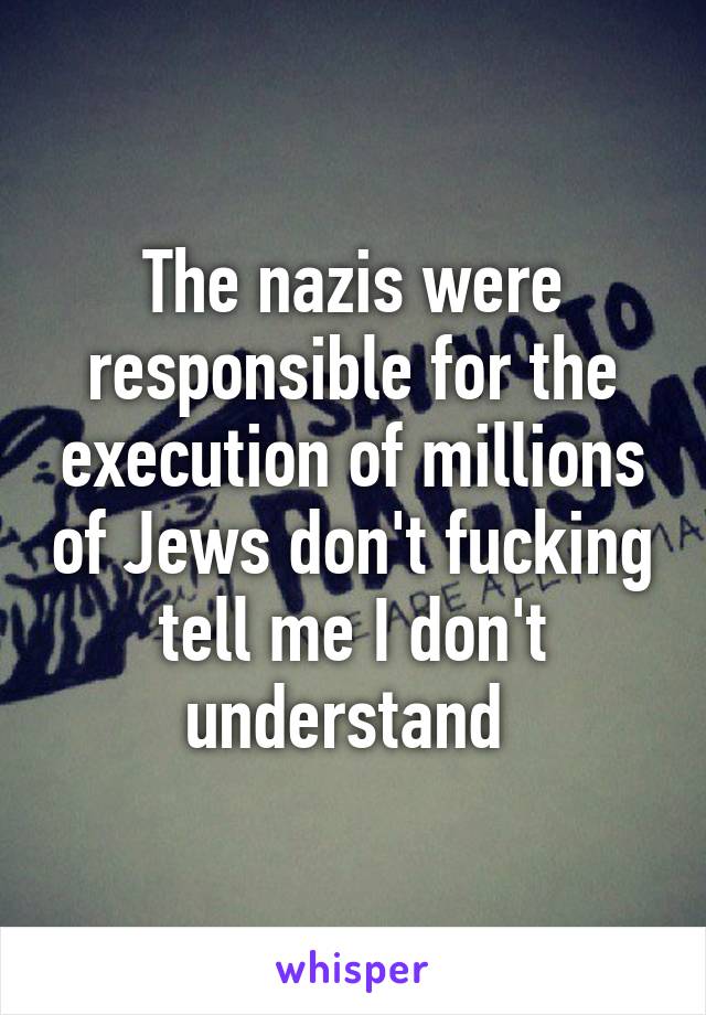 The nazis were responsible for the execution of millions of Jews don't fucking tell me I don't understand 