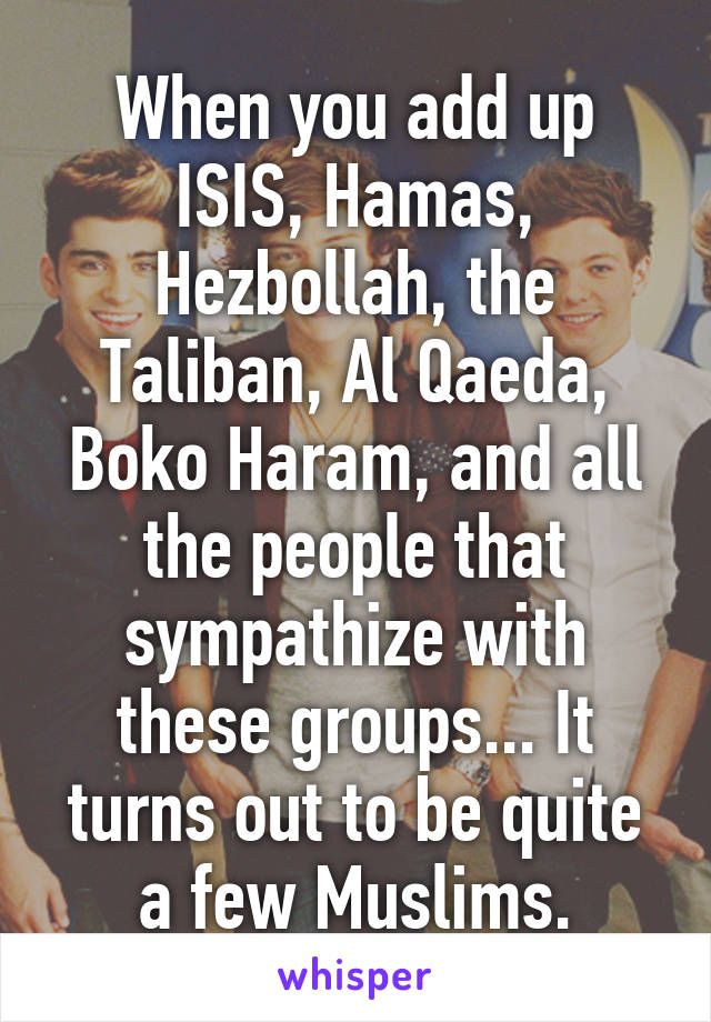 When you add up ISIS, Hamas, Hezbollah, the Taliban, Al Qaeda, Boko Haram, and all the people that sympathize with these groups... It turns out to be quite a few Muslims.