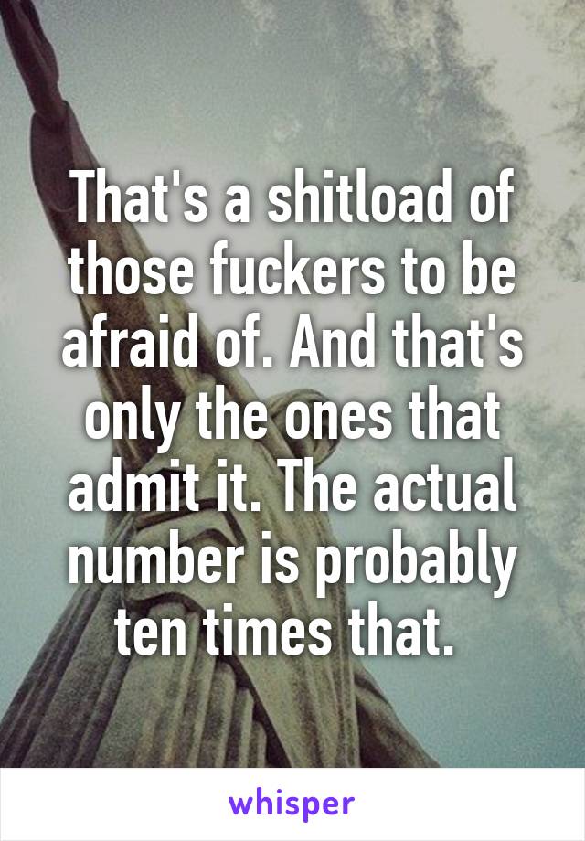 That's a shitload of those fuckers to be afraid of. And that's only the ones that admit it. The actual number is probably ten times that. 