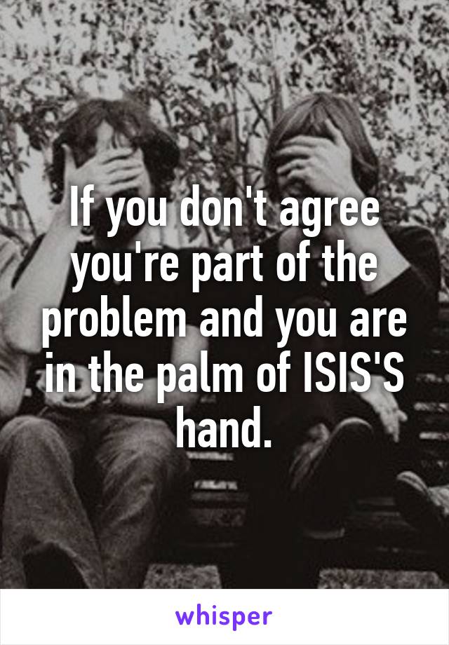 If you don't agree you're part of the problem and you are in the palm of ISIS'S hand.