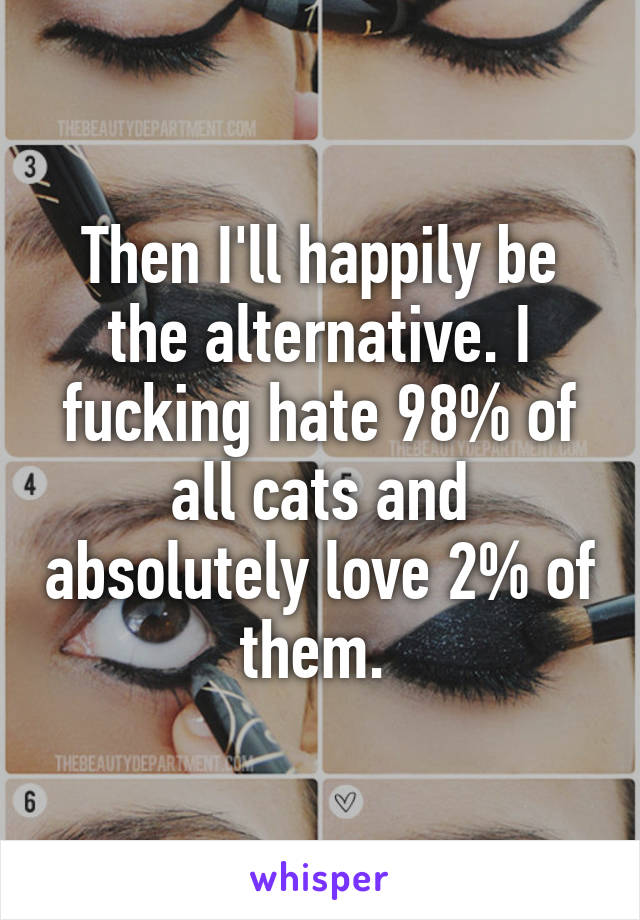 Then I'll happily be the alternative. I fucking hate 98% of all cats and absolutely love 2% of them. 