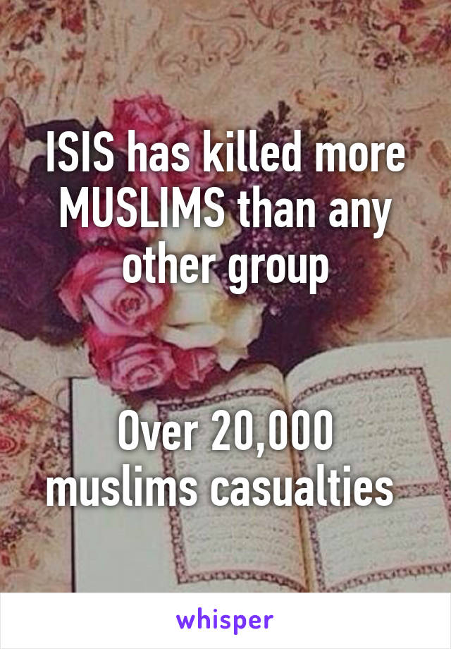 ISIS has killed more MUSLIMS than any other group


Over 20,000 muslims casualties 