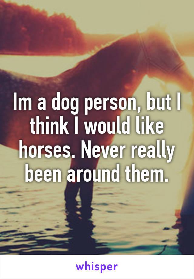 Im a dog person, but I think I would like horses. Never really been around them.