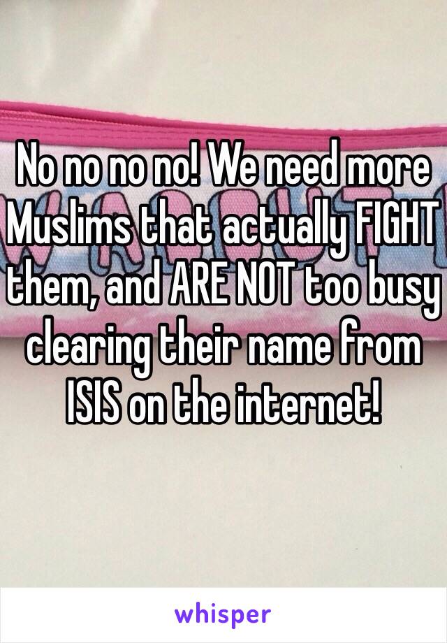 No no no no! We need more Muslims that actually FIGHT them, and ARE NOT too busy clearing their name from ISIS on the internet!