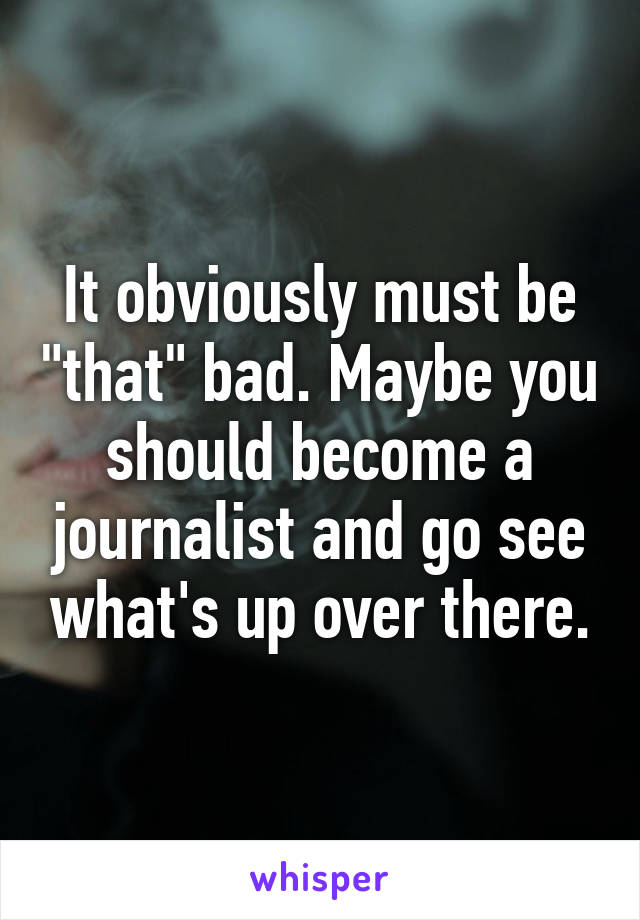 It obviously must be "that" bad. Maybe you should become a journalist and go see what's up over there.