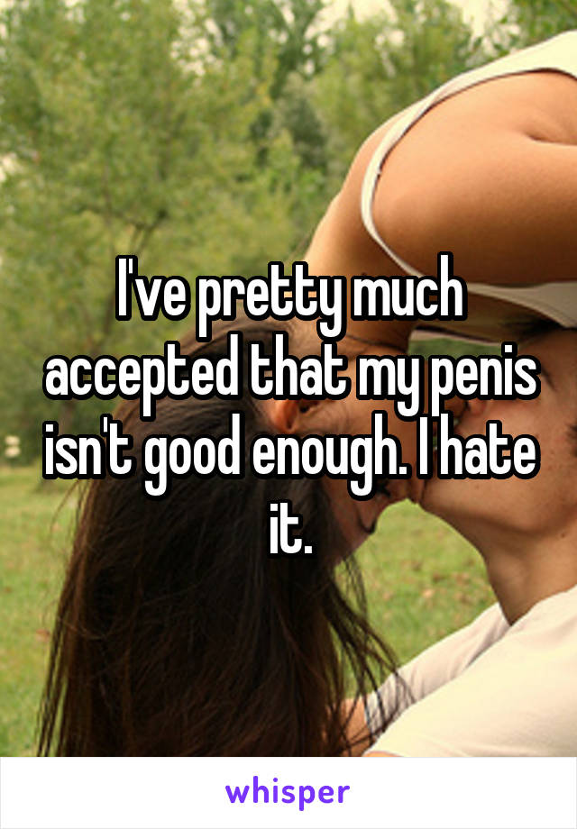 I've pretty much accepted that my penis isn't good enough. I hate it.