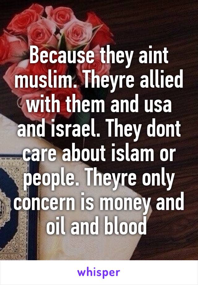 Because they aint muslim. Theyre allied with them and usa and israel. They dont care about islam or people. Theyre only concern is money and oil and blood 