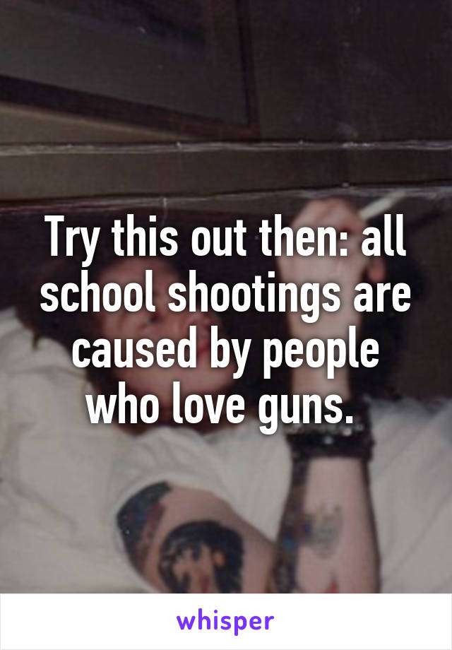 Try this out then: all school shootings are caused by people who love guns. 