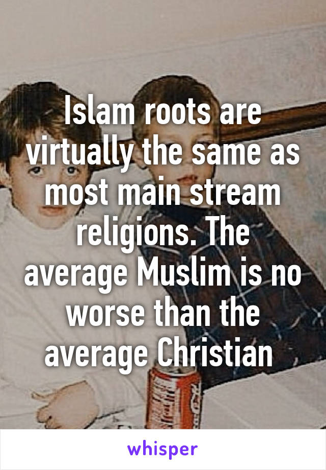 Islam roots are virtually the same as most main stream religions. The average Muslim is no worse than the average Christian 