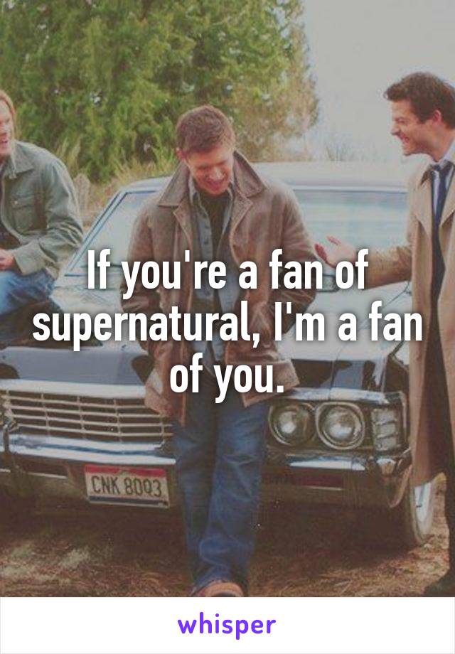 If you're a fan of supernatural, I'm a fan of you.