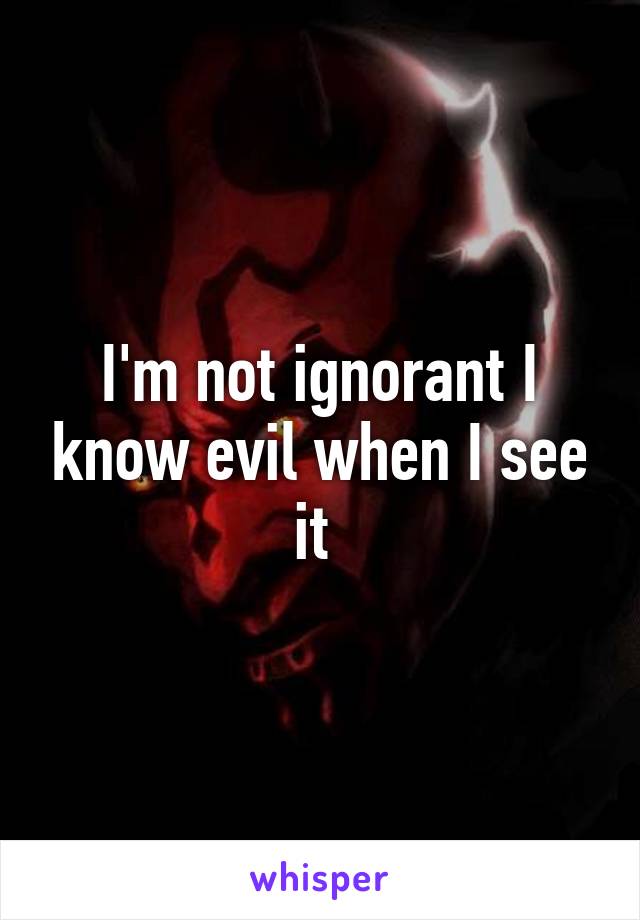 I'm not ignorant I know evil when I see it 