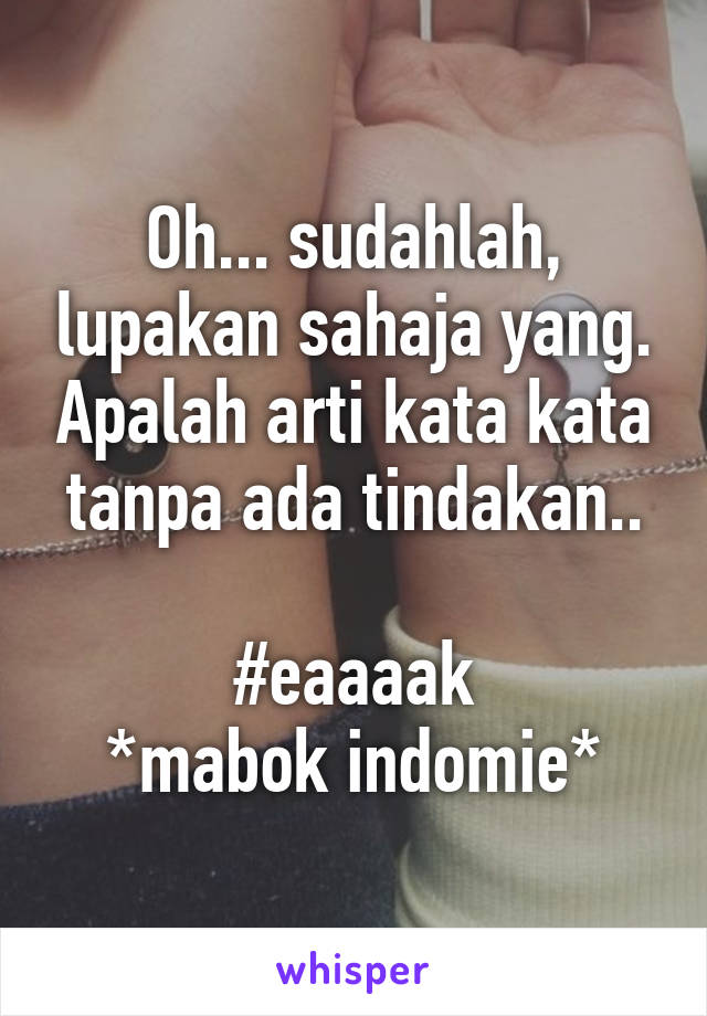 Oh... sudahlah, lupakan sahaja yang. Apalah arti kata kata tanpa ada tindakan..

#eaaaak
*mabok indomie*