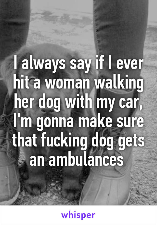 I always say if I ever hit a woman walking her dog with my car, I'm gonna make sure that fucking dog gets an ambulances 
