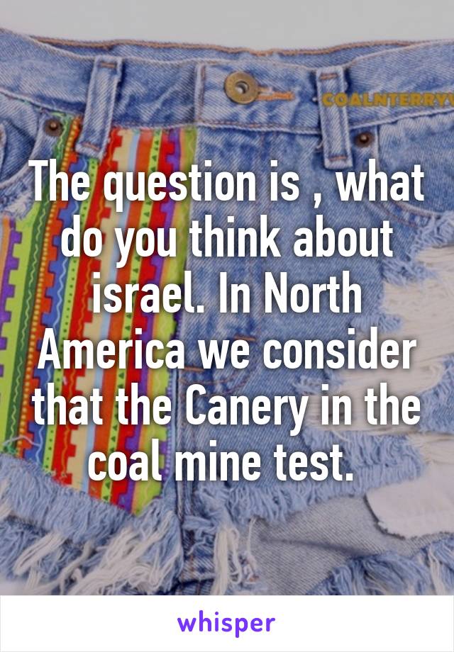 The question is , what do you think about israel. In North America we consider that the Canery in the coal mine test. 