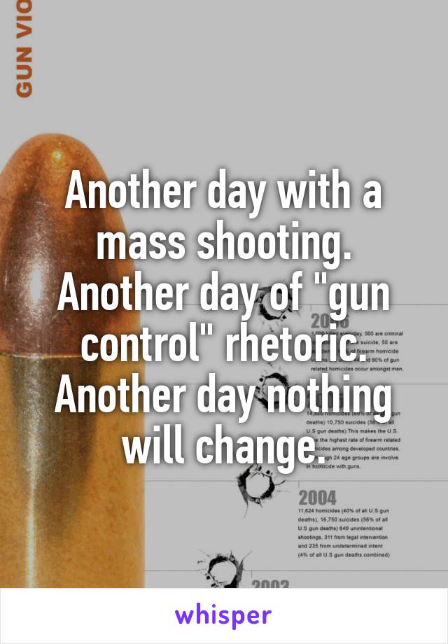 Another day with a mass shooting.
Another day of "gun control" rhetoric.
Another day nothing will change.