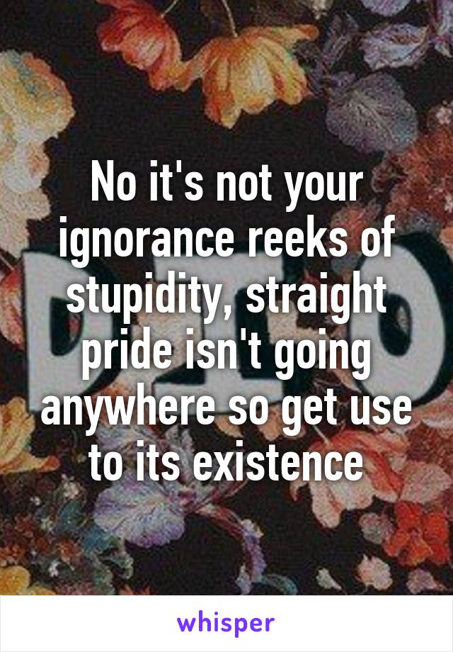 No it's not your ignorance reeks of stupidity, straight pride isn't going anywhere so get use to its existence