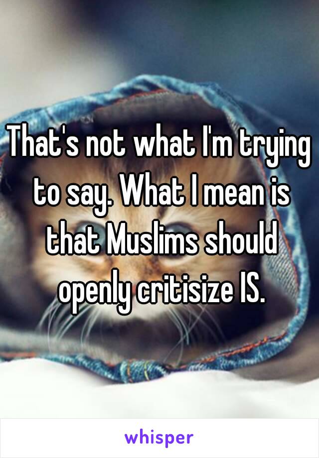 That's not what I'm trying to say. What I mean is that Muslims should openly critisize IS.