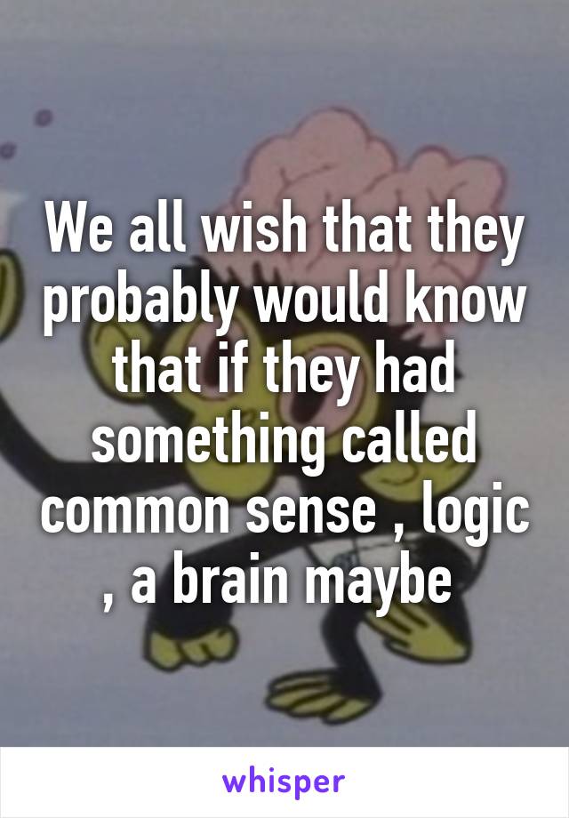 We all wish that they probably would know that if they had something called common sense , logic , a brain maybe 