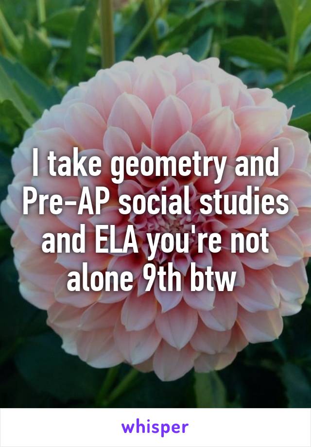 I take geometry and Pre-AP social studies and ELA you're not alone 9th btw 