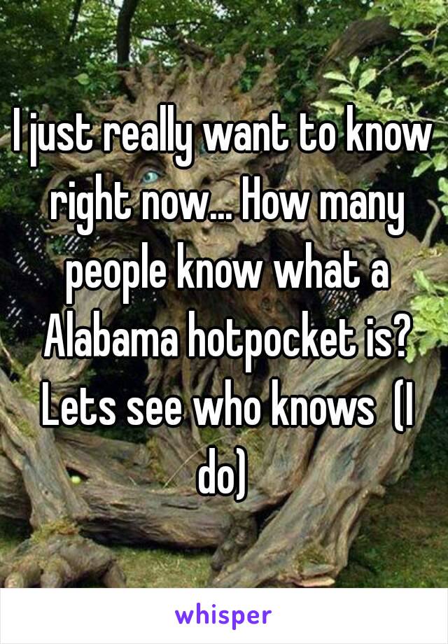 I just really want to know right now... How many people know what a Alabama hotpocket is? Lets see who knows  (I do) 